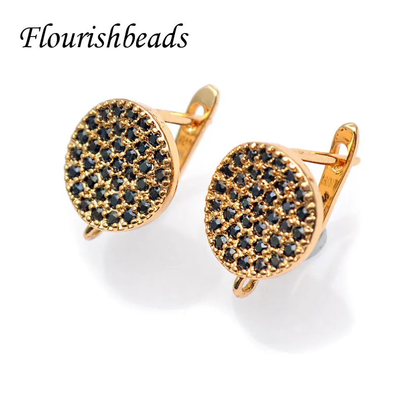 

Nickle Free Black CZ Beads Paved Gold Plating Round Coin Shape Earring Hooks for High Quality Jewelry Making Supplier