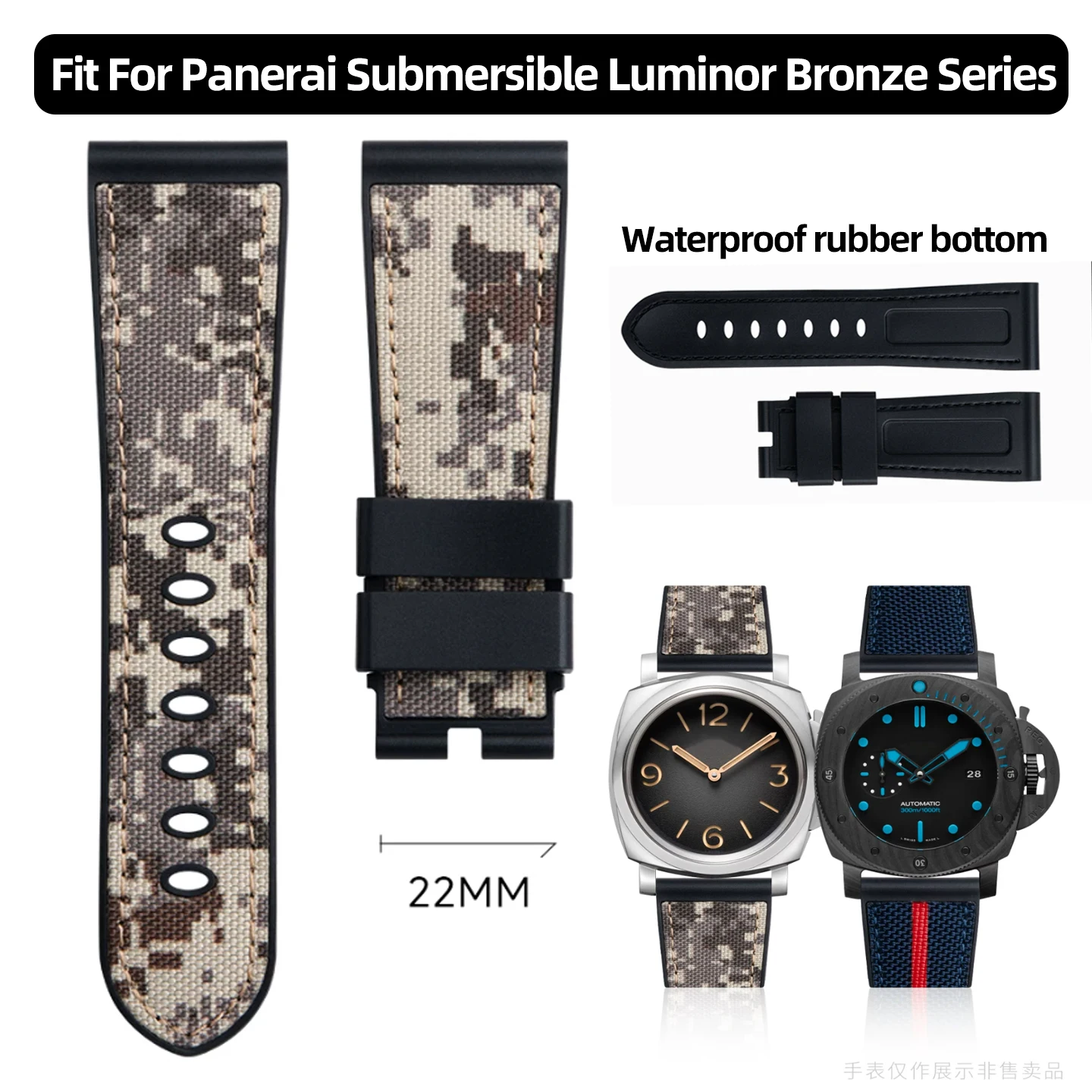 24mm 26mm Camouflage canvas Rubber Strap for Panerai Rubber Waterproof Band for SUBMERSIBLE PAM441/351/111 For Diesel JEEP