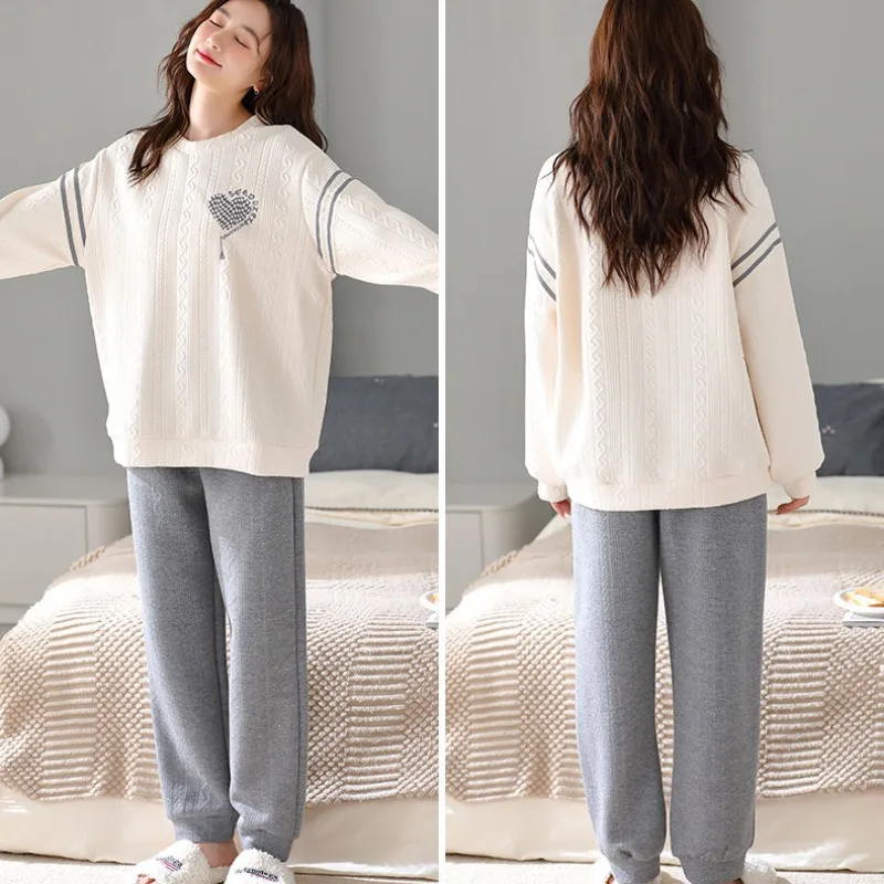 2024 New Pajamas Spring Autumn Women's Long Sleeved Sleepwear Air Cotton Interlayer Loungewear Thin Clip Cotton Homewear Set