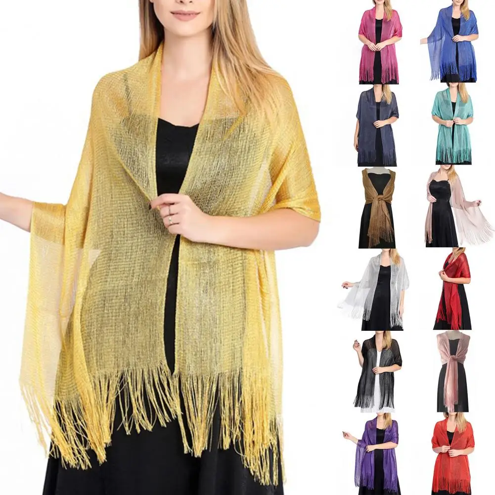 

11 Colors Elegant Bride Shawl Ultralight Pure Color Tassels Decor Evening Shawl For Female Long Style Bridesmaid Evening Shawl