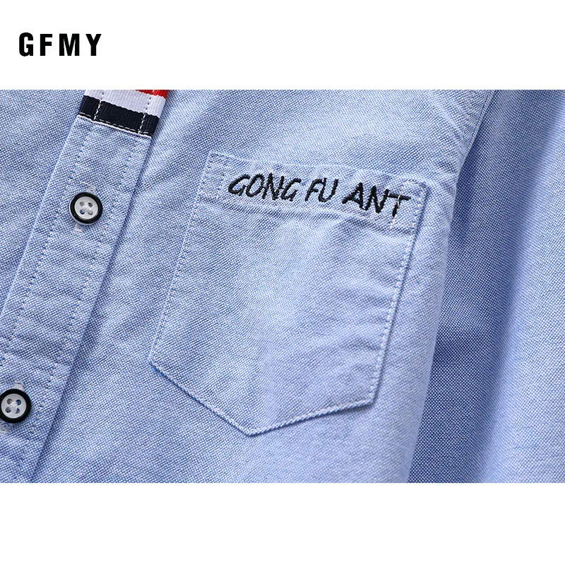 GFMY 2023 Spring 100% Oxford Textile Cotton Lapel Full Sleeve Embroidered Letters Solid Color Pink Blue Boys White Shirts