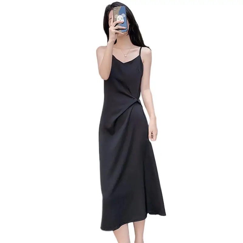 

Spring Summer 2024 Woman Acetate satinDress Sexy Camisole Elastic Female Home Beach Dresses v-neck camis sexy dress white pink