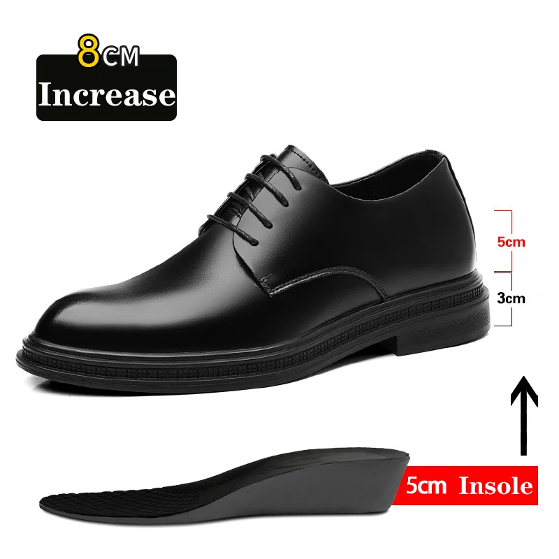 Men's 6CM 8CM Elevator Dress Shoes Black Leather Wedding