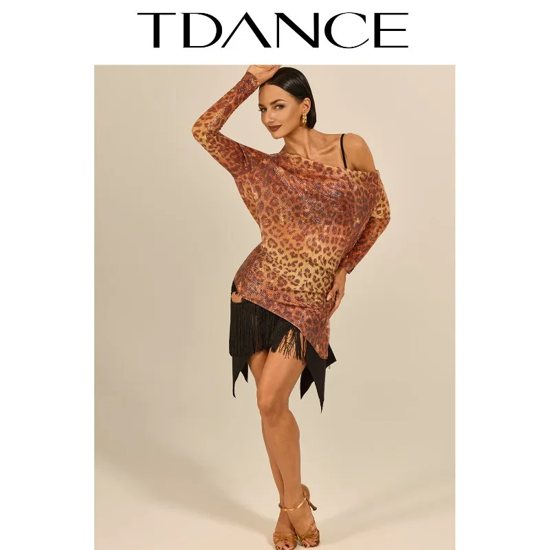 Customized TDANCE Latin Practice Dress [Back Swinging Collar Slanted Top] Female Teacher Dance Dress Cover for Class GL-286