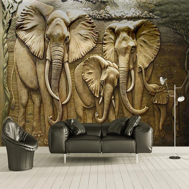 Custom 3D Mural Self Adhesive Wallpaper Embossed Elephant Mural Photo Living room sofa TV background wall bedroom restaurant 8d
