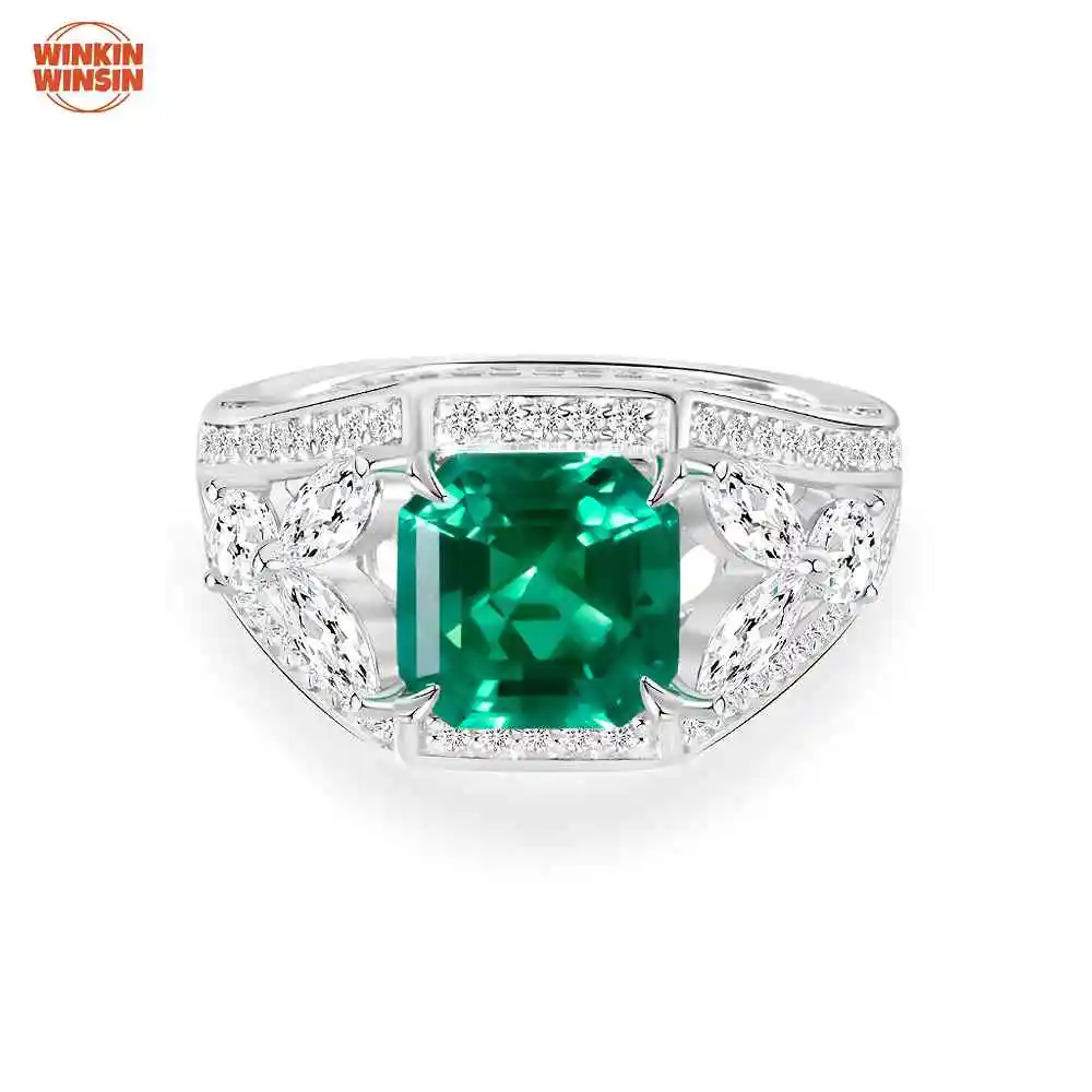 

Winkin Winsin S925 Silver New Style 2.5ct Cultured Emerald Sapphire 8*8 Ring