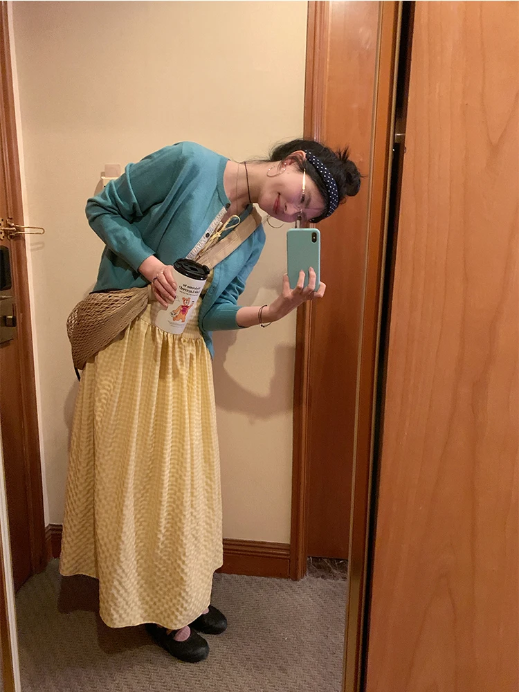 

MOWENTI Spring Women's Knitted Cardigan round Ne Button up Floral Design Casual Loose Fit Long Sve Salt And Pepper Mint