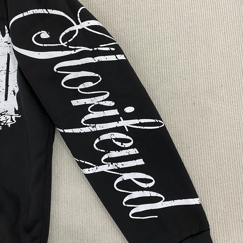 Gothic Brief Eisen Kette Gedruckt Hoodie Frauen Herbst Winter Lange Ärmeln Vintage Sweatshirt Y2K Hip Hop Dunkel Straße Frauen Mantel