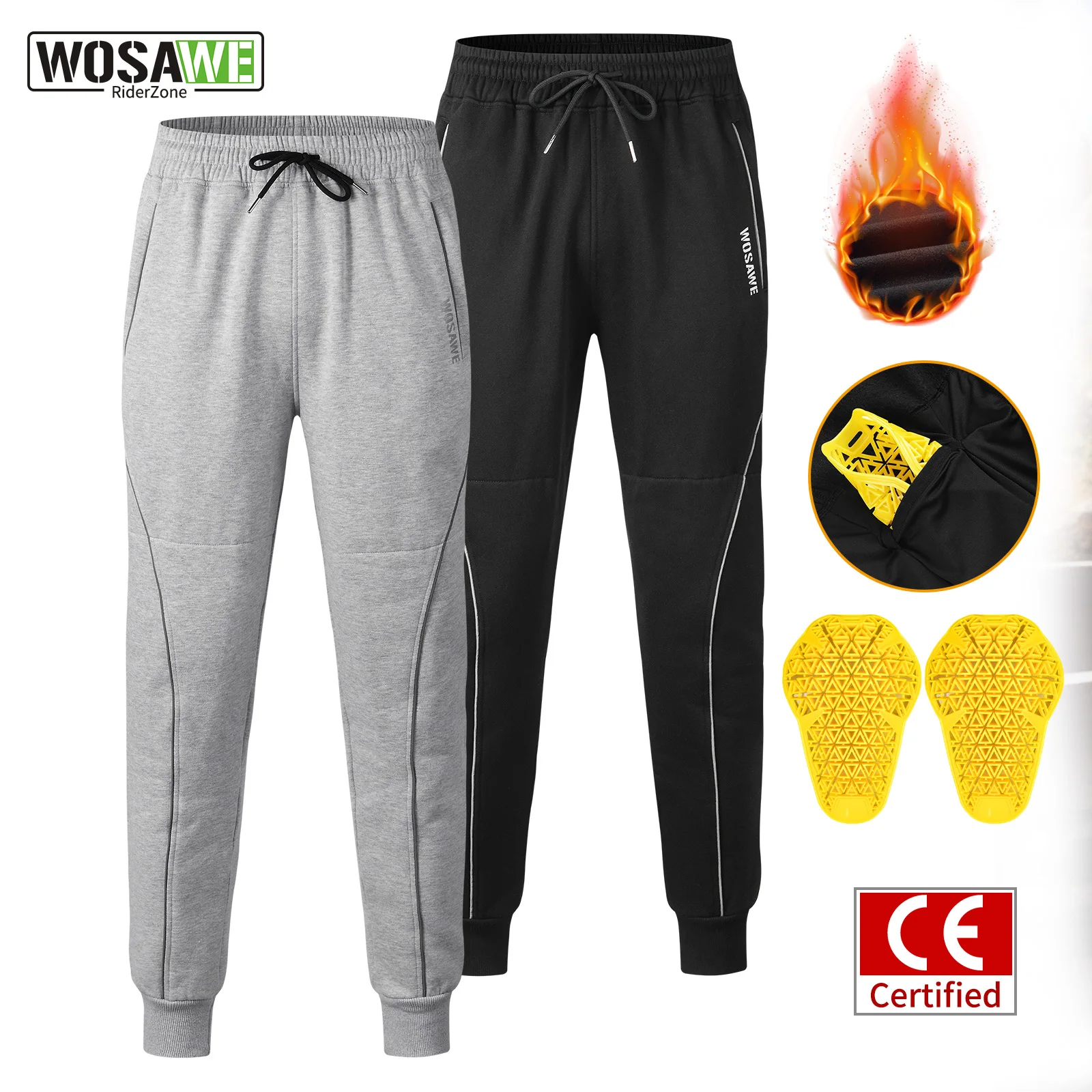 

WOSAWE Men's Winter Fleece Cycling Pants with Removable CE Knee Pads Thermal Windproof MTB Riding Trousers Athletic Jogger Pants