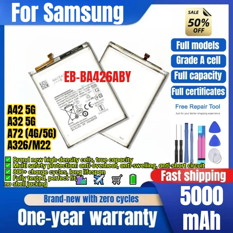 EB-BA426ABY for Samsung A42 5G/A32 5G/A72 (4G/5G)/A326/M22 Phone Battery 0 Cycle High Capacity Battery Replacement Bateria Tools