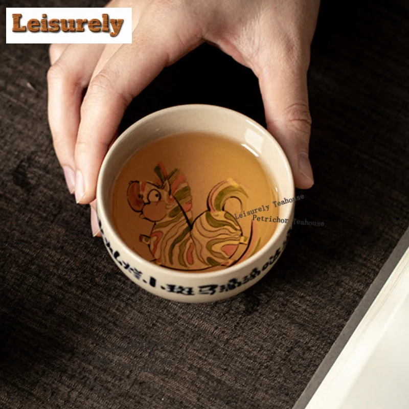 120ml Hand-painted Grass Ash Small Zebra Teacup Elegant Tea Bowl Jug Tea-tasting Smelling Cup Chazhan Master Cups for Tea Craft