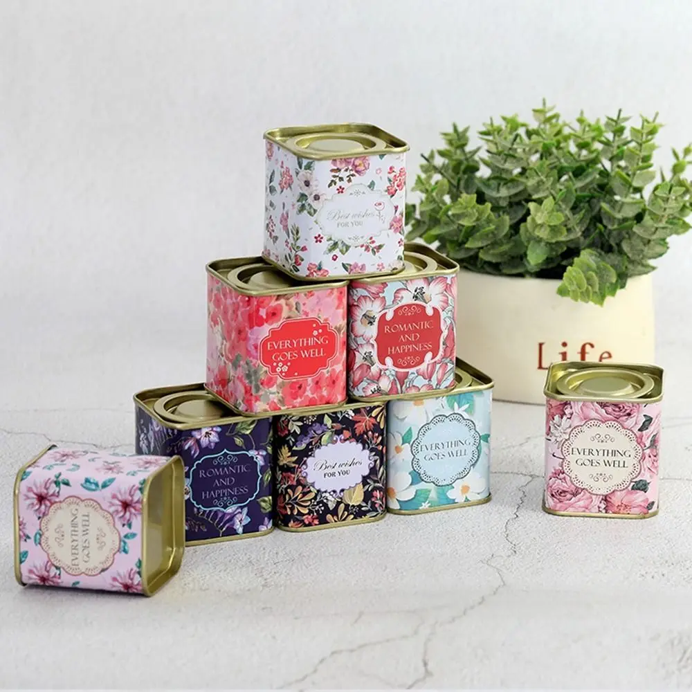 Decorative Tinplate Tea Tin Box Square Small Metal Tea Can Portable Sealed Sugar
