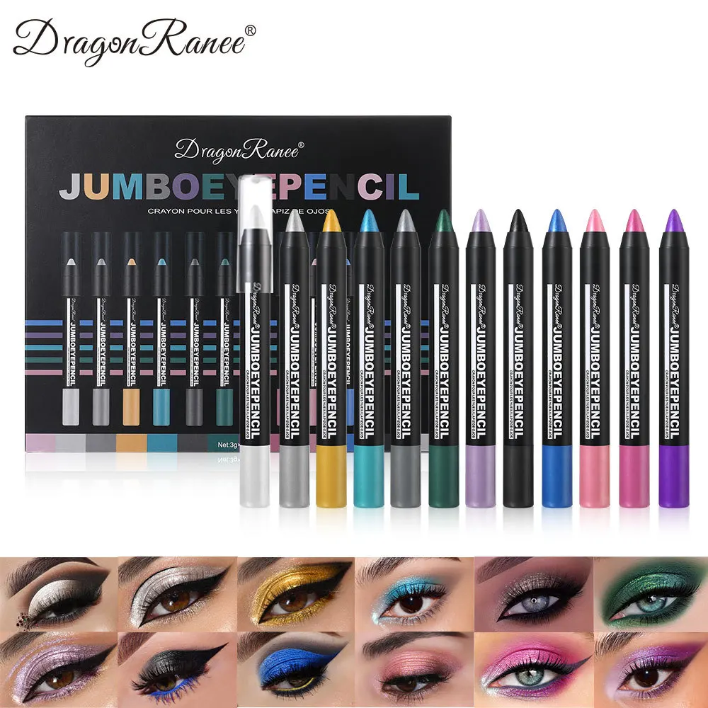 12Pcs/box Glitter Metallic Eye Shadow Pencil Set Waterproof Shiny Eyeliner Pearl Green Gold Purple Lying Silkworm Pen Makeup Kit