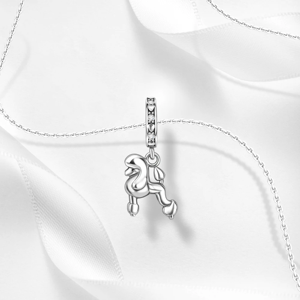 Charming 925 Sterling Silver Cute Poodle Charm Fit DIY Bracelet Necklace Women\'s Pet Party Exquisite Jewelry Accessories