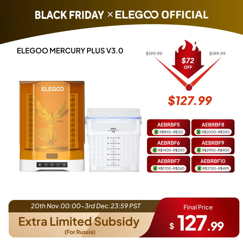 ELEGOO MERCURY PLUS V3.0 Máquina de lavar e cura 2 em 1 com maior capacidade compatível com a maioria das impressoras 3D LCD/DLP/SLA