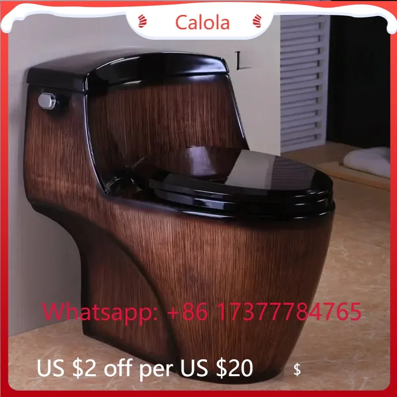 High-End Boutique Wood Grain Toilet, Water-Saving Large Bore Siphon One-Piece Ceramic Toilet