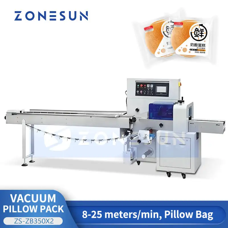 ZONESUN ZS-ZB350X2 Automatic Horizontal Flow Wrapper 8-25m/min Vacuum Pillow Bag Packaging Machine For Biscuit Bread Soap Food