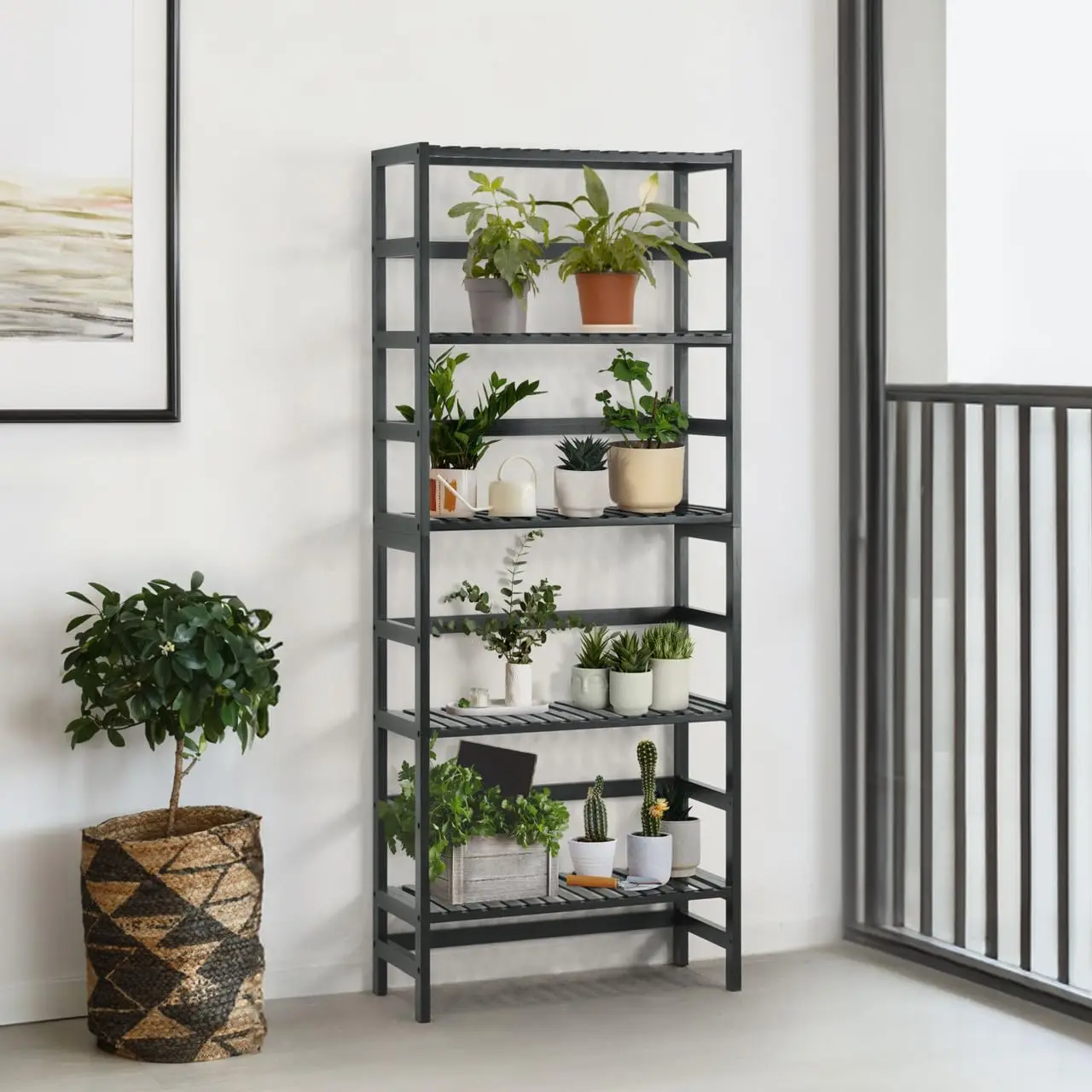 Bookshelf, 5-Tier Book Shelf, Tall Ladder Shelf with Bamboo Frame,Freestanding Storage Shelves Display Rack, for Living