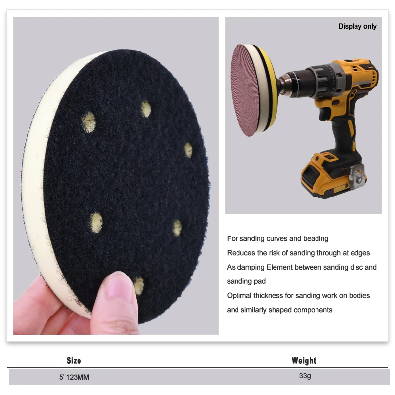 1 Pcs  5 Inch 125mm 6/8 Hole PU Foam Interface Pad for Hook and Loop Sanding Disc Backing Pad Polishing Power Polishing Metal