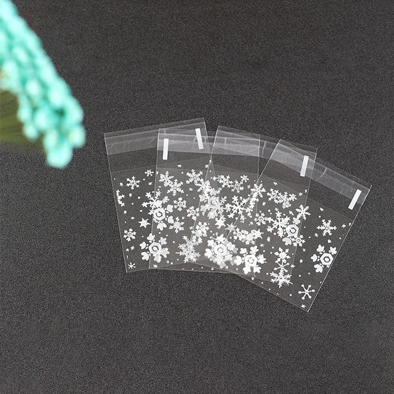 100Pcs Snowflake Transparent Candy Cellophane Self Adhesive Bags Jewelry Storage Party Pouch Christmas Gift Packaging Bags