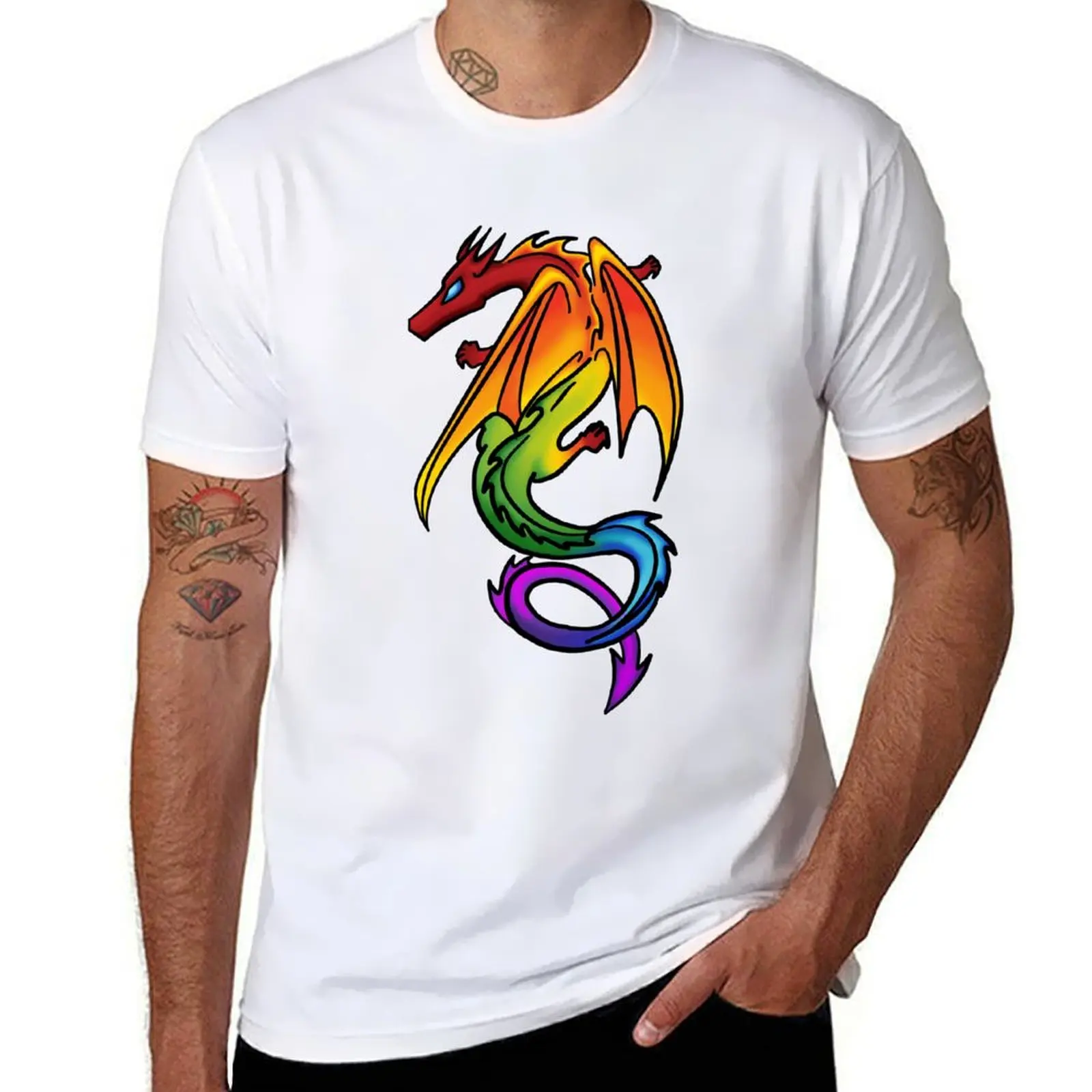 

Футболка с рисунком Rainbow LGBT Pride Dragon, мужские футболки высокого качества, роскошная брендовая мужская футболка, роскошная футболка