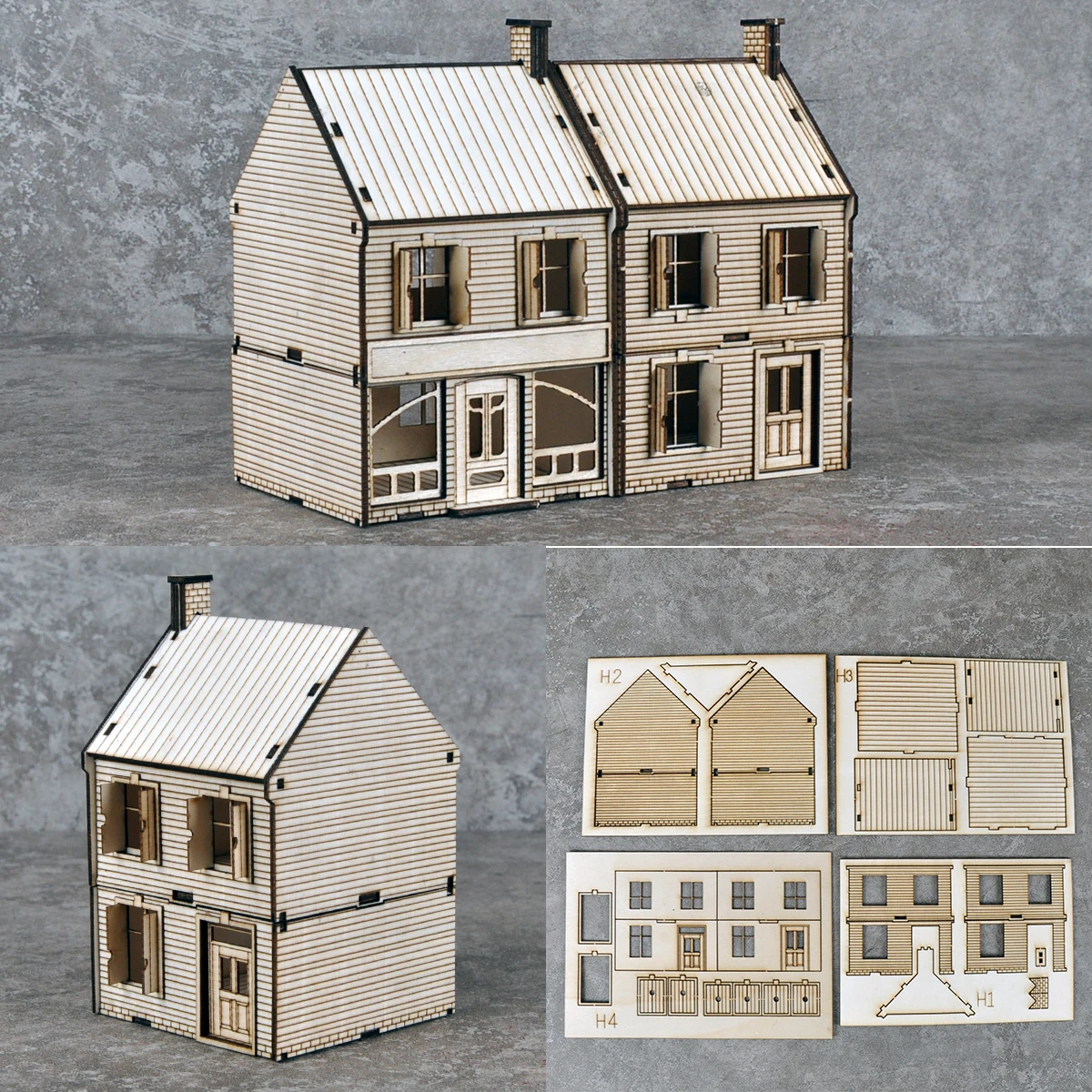 Architekturmodell-Bausatz Sandtisch Europa Zweistöckiges Haus Blockhaus Holzhaus Diorama Maßstabsmodell-Bausatz 1/72