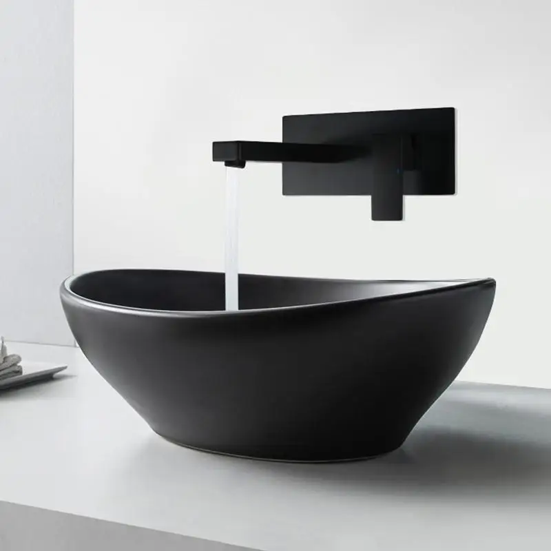 Embedded wall counter basin, black faucet, concealed basin, wall row, laskin hand wash basin faucet