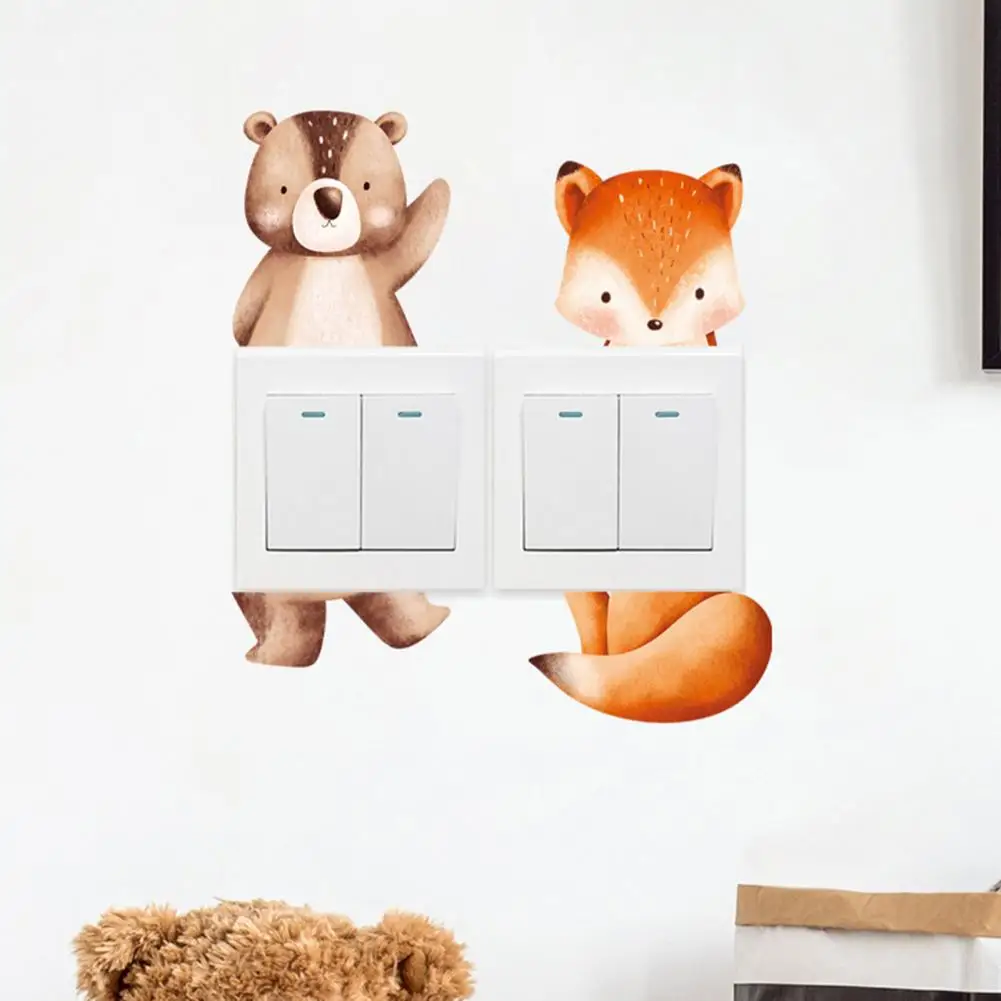 Cartoon Fox Bear Switch Sticker Removable Self-adhesive Waterproof PVC Living Room Bathroom Light Switch Wall Socket Outlet Deco