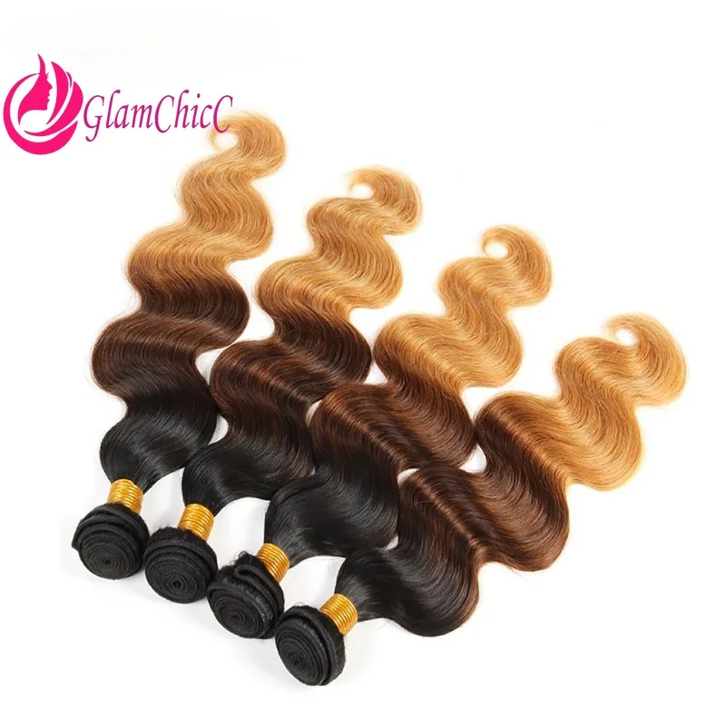 

1b/4/27 # Наращивание волос Body Wave, 1 пучок, 8-30 дюймов, бразильские натуральные волосы Remy, трехцветный градиент, двойная прядь