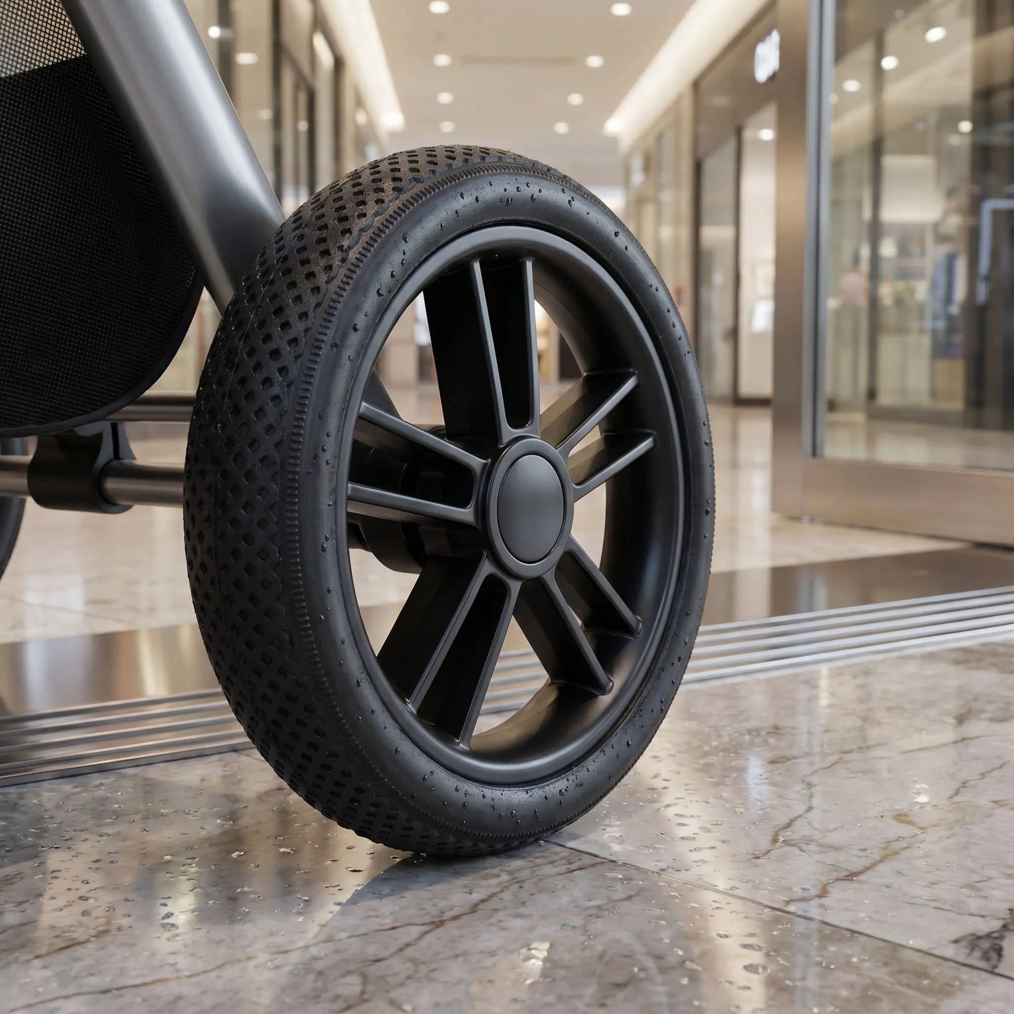 2Pcs Rubber Outer Tire Stroller Replacement Baby Buggy Wheels Universal Fit Shock Absorption Anti Slip Tread 6 Inch Black