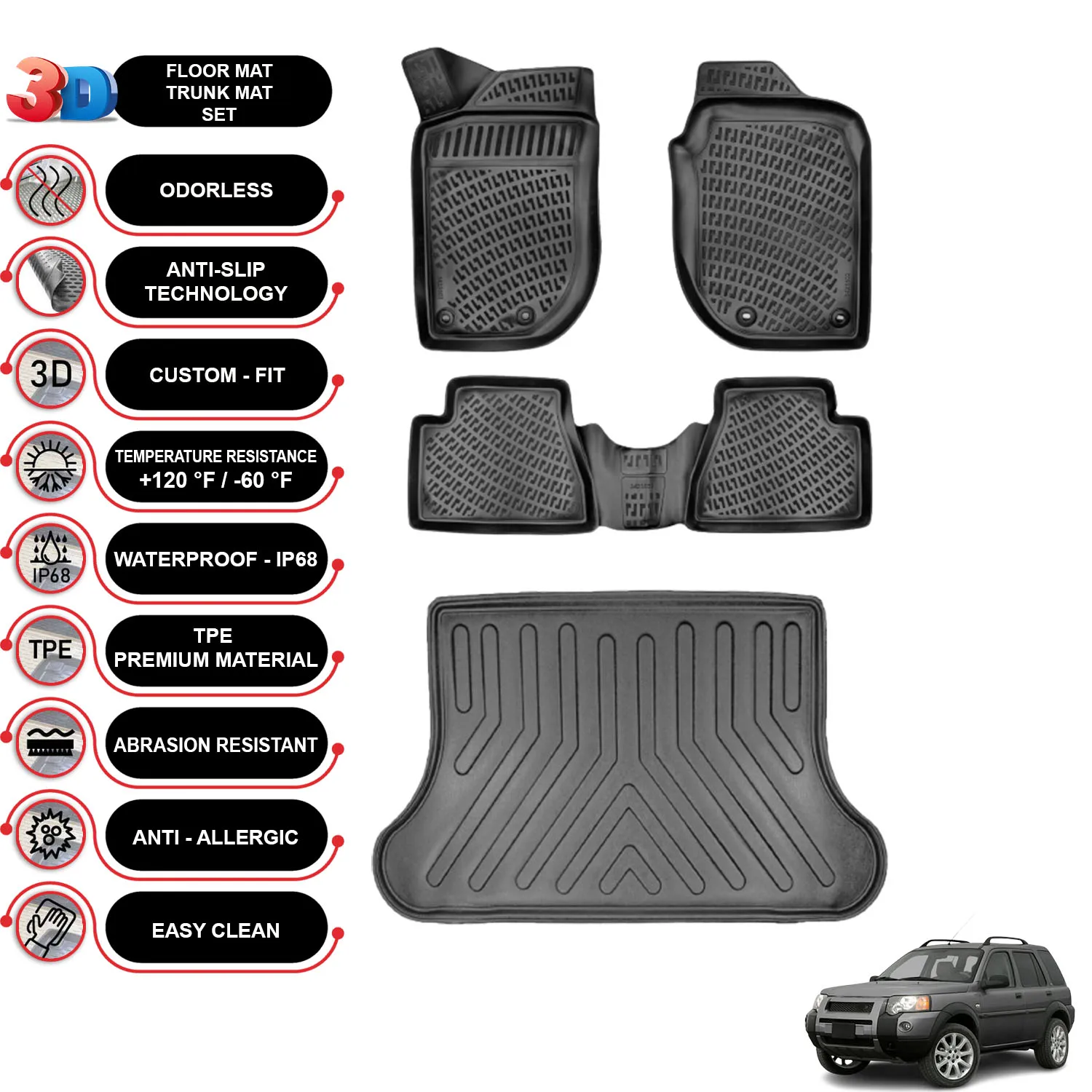 

Land Rover Freelander LR1 - (1997-2006) - Floor Mats + Cargo Trunk Liner - SET