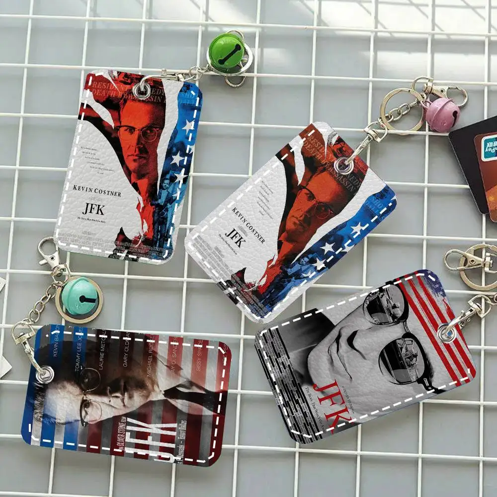 New Jfk Movie Card Case Keychain Access Card Bag Key Tag Ring Leather Card Holder Key Ring Access