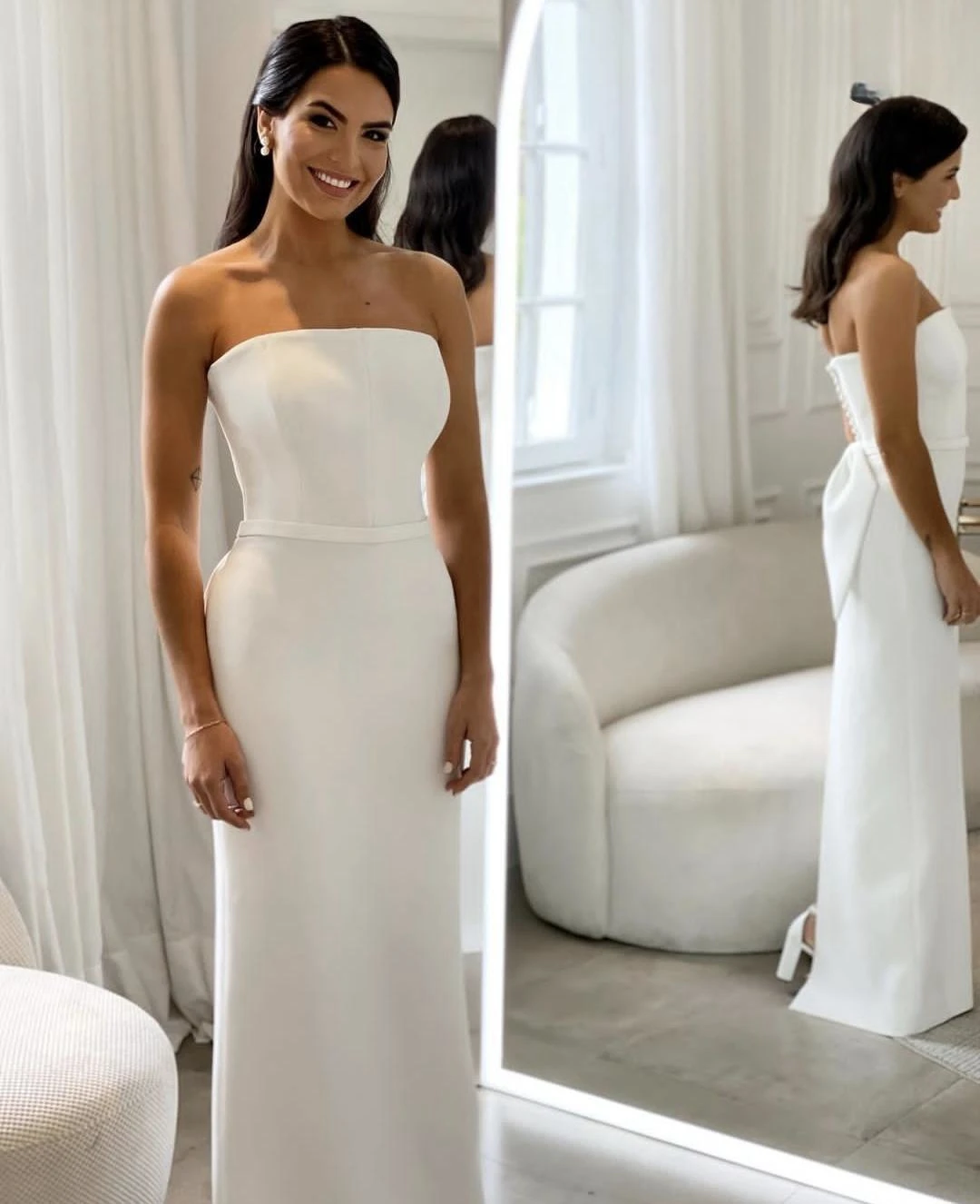 Vestido de novia de sirena con falda extraíble, vestidos de novia sin tirantes de satén, personalizados a las medidas Civil, bata elegante Mariee 2024