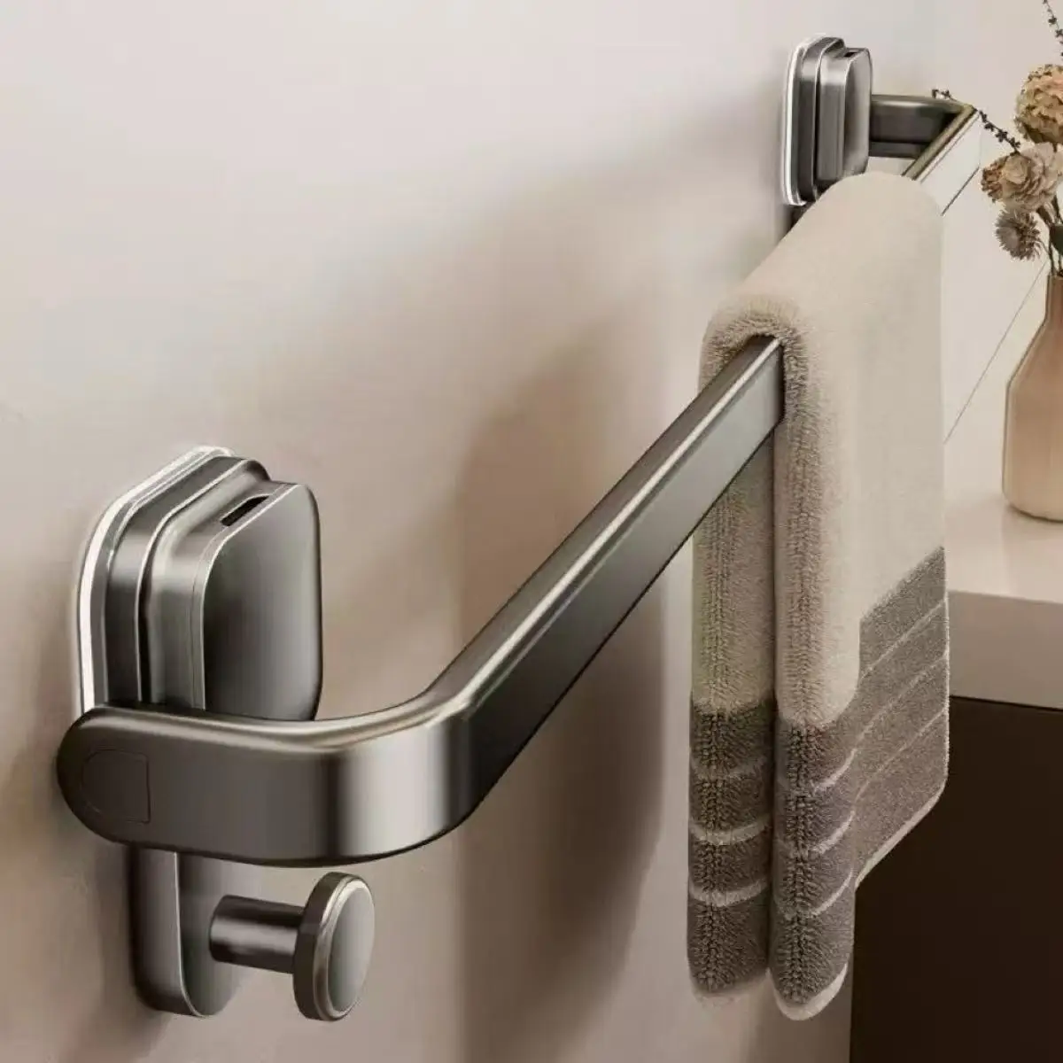 Suction Cup Folding Bathroom Hand Towel Rack Towel Holder Wall Mount No Drill Mount 30/40/50cm Towel Bar Apartment