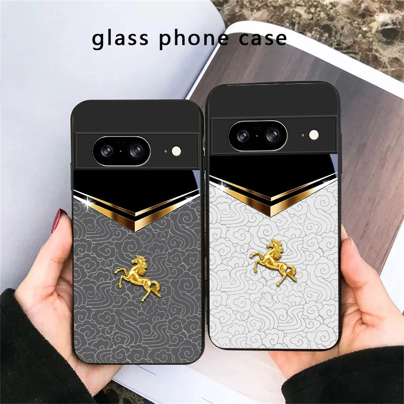 Dark Night Golden Horse For Google Pixel 8 7 9 10 Pixel 10 Pro XL Pixel 9 Pro XL Pixel 8a 7a Pixel 7 Pro Black Glass Phone Case view 4