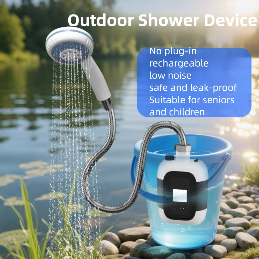 

High Power Portable Camping Shower Shower Pump with Camping Light Outdoor Shower Set Rechargeable Waterproof