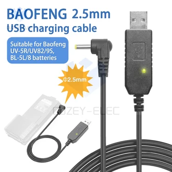 Baofeng walkie talkie için ışık göstergesi ile 2.5mm usb şarj kablosu 2 yönlü radyolar için UV-5R UV-82 BL-5L yüksek kapasiteli pil