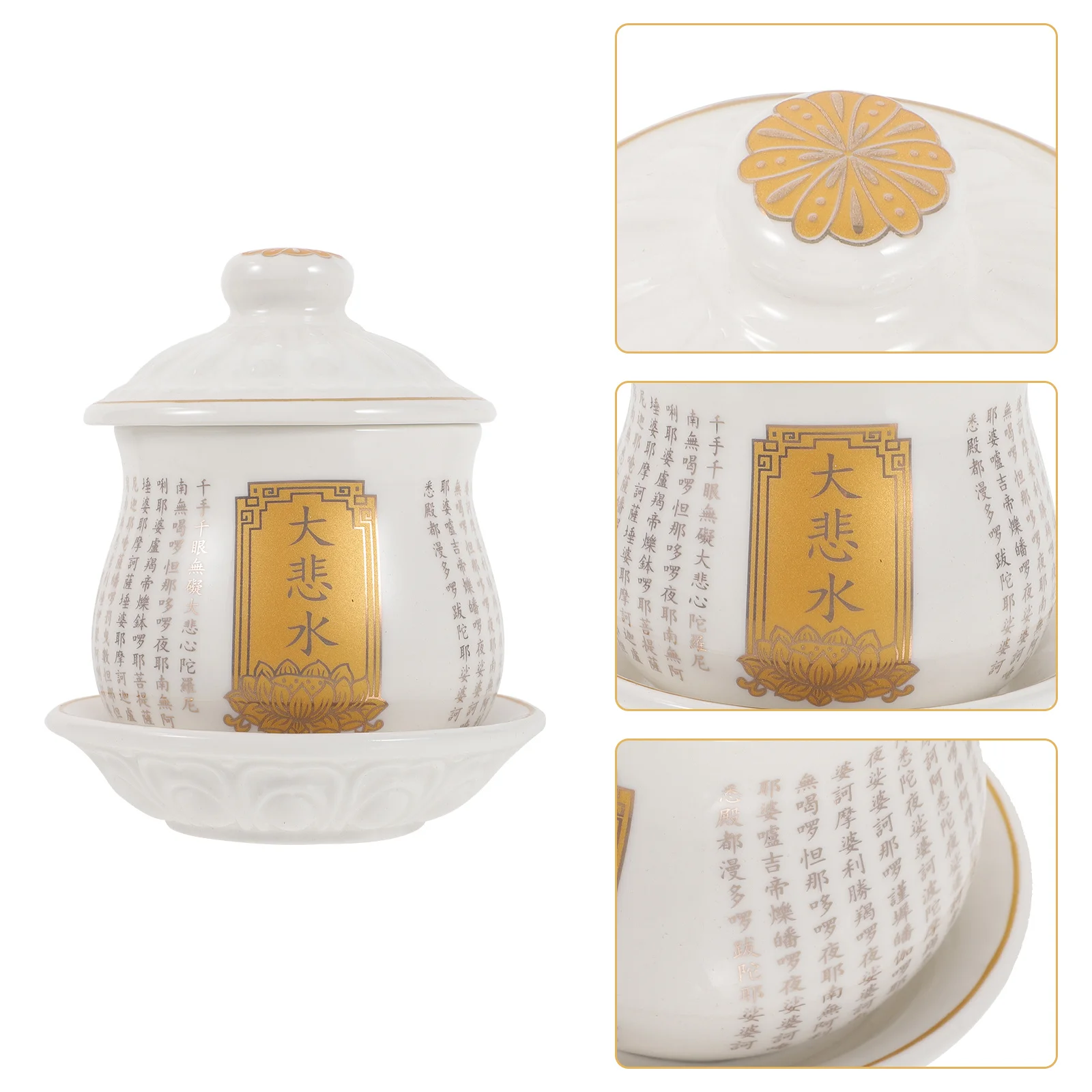 

Exquisite Ceramic Water Cup for Religious Rituals Temple Worship Or Home Decoration Smooth Finish Elegant Look with Lid and Tray