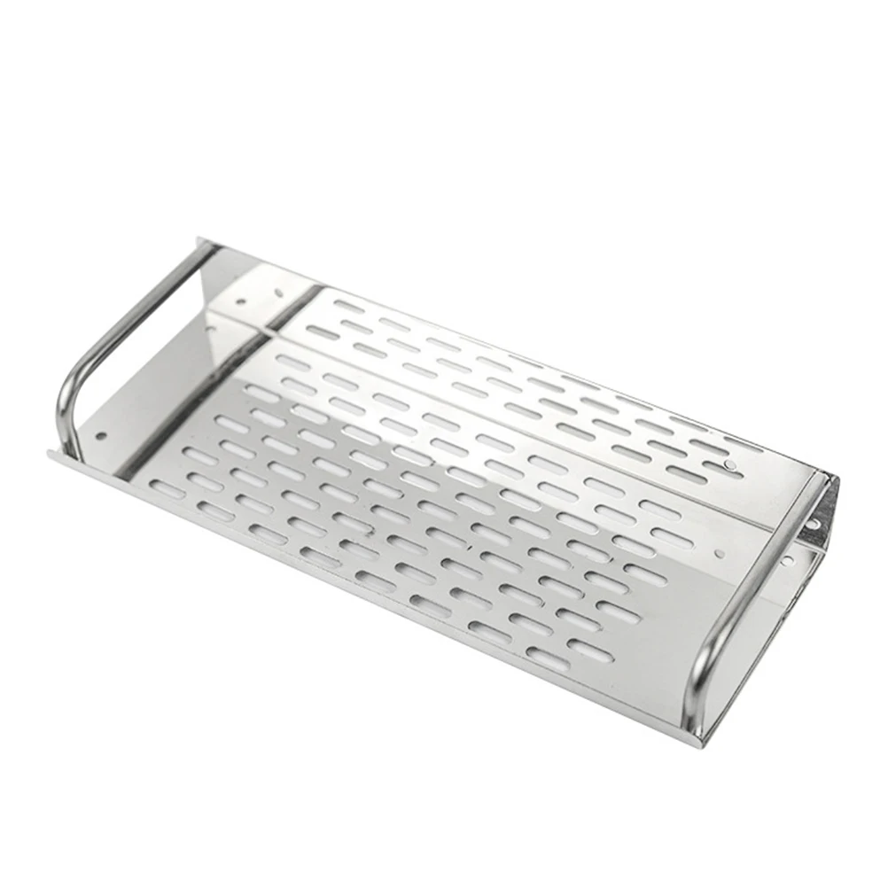 

Stainless Steel Shelf Wall Storage Rack Bathroom Punch Free Organizer Silver Color Space Saving Large Capacity