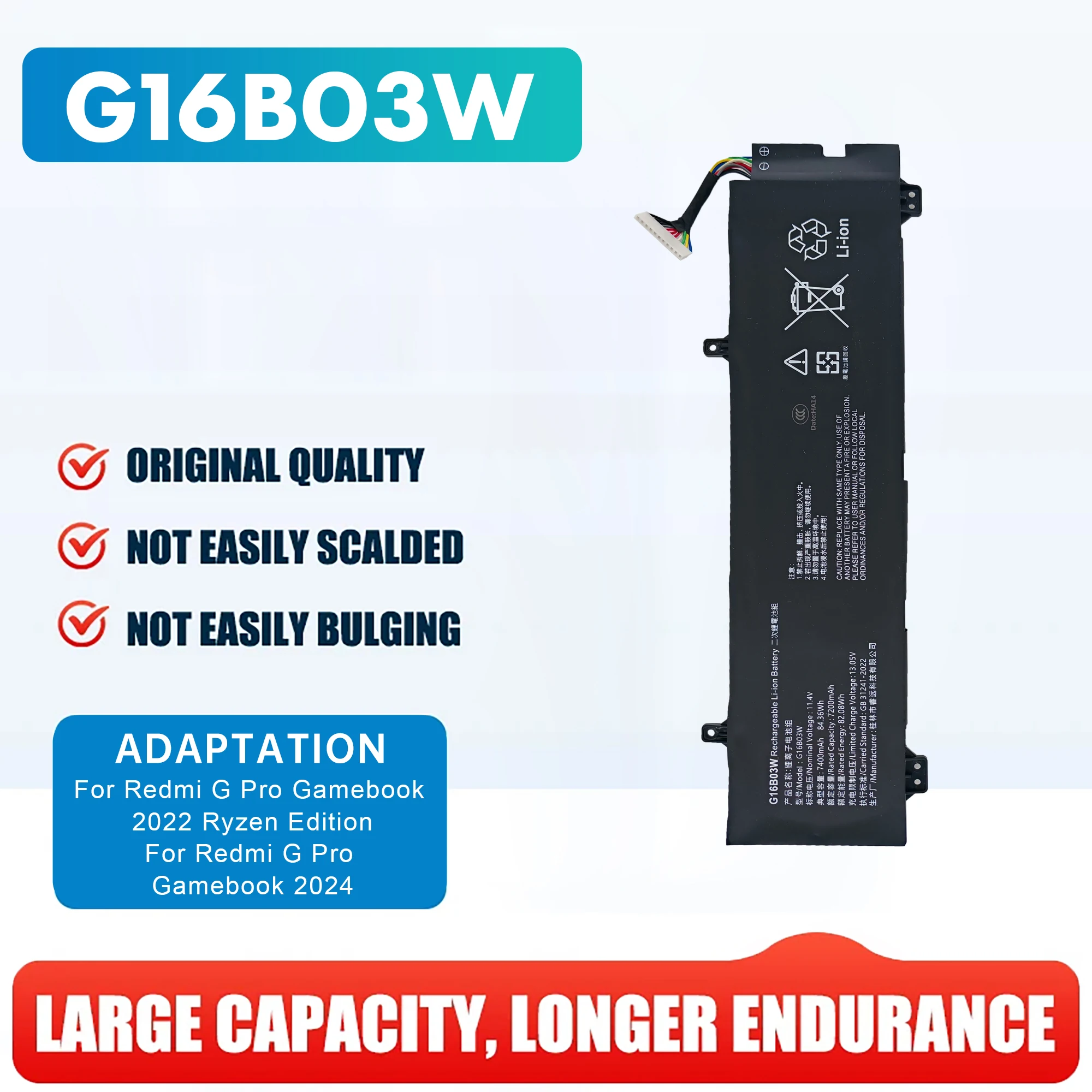 G16B03W  Replacement Laptop Battery  For Xiaomi Redmi G Pro Gamebook 2022 Ryzen Edition /G Pro Gamebook 2024 RMG2215-AI