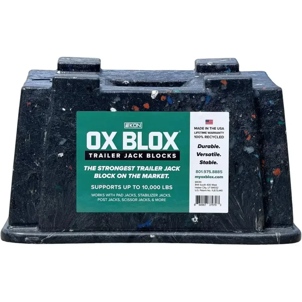 OX BLOX Heavy Duty Trailer Jack Block - 10,000 lb Capacity - Made in USA | RV Leveling Blocks & Stabilizer Pads; 100% Recycled P