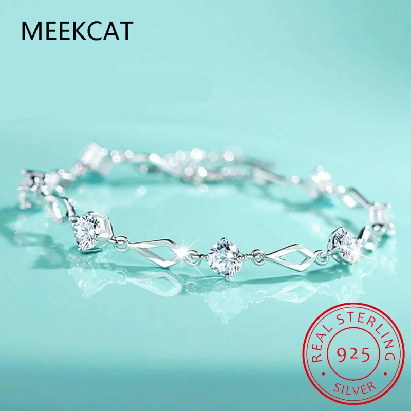 Solidna bransoletka tenisowa Moissanite ze srebra próby 925, dla kobiet, diamentowa bransoletka w kształcie rombu laboratoryjnego na prezent zaręczynowy