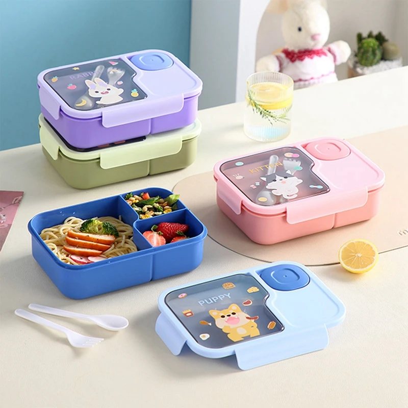 Bento Lunch Box For Kids Girls Cartoon Students Kawaii Cute Pony Heated 3 Grid Sandwich Snack Food Box Special Canteen Rabbit