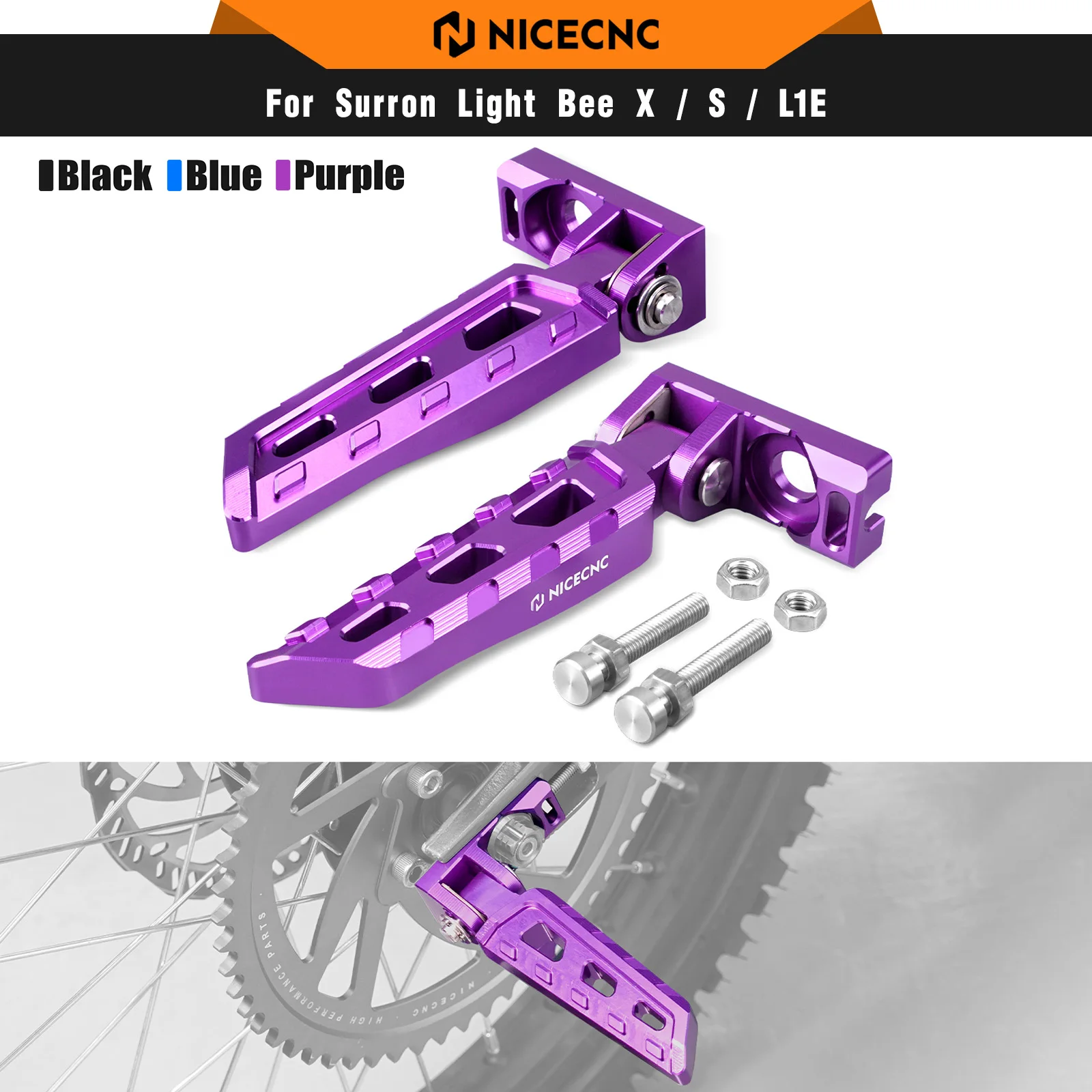 NICECNC For Surron Light Bee X S L1E Chain Tensioner Adjuster Blocks & Rear Stunt Pegs For Segway X160 X260 Electric Dirt Bike