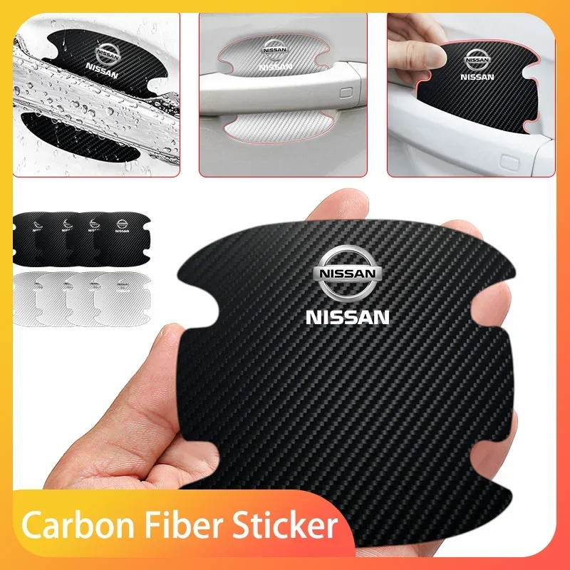 

4pcs Car Door Handle Sticker Carbon Fiber Scratches Resistan For Nissan Qashqai X J10 J11 Trail Tiida Teana Skyline Juke X-trail