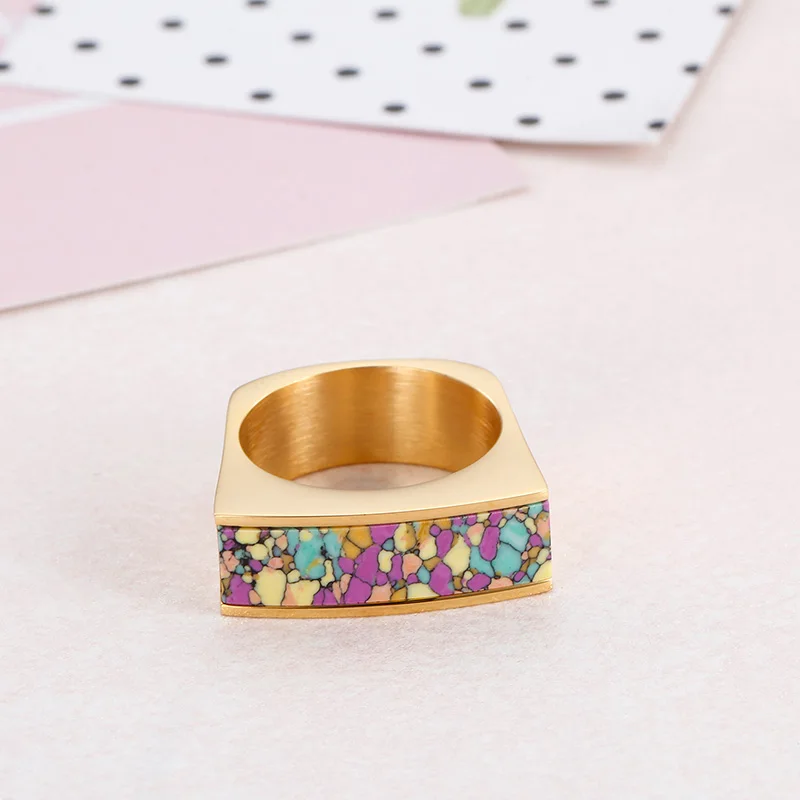 Fashion Colorful Stone Stainless Steel Rings For Women Gold Color Crystal Wedding Party Jewelry