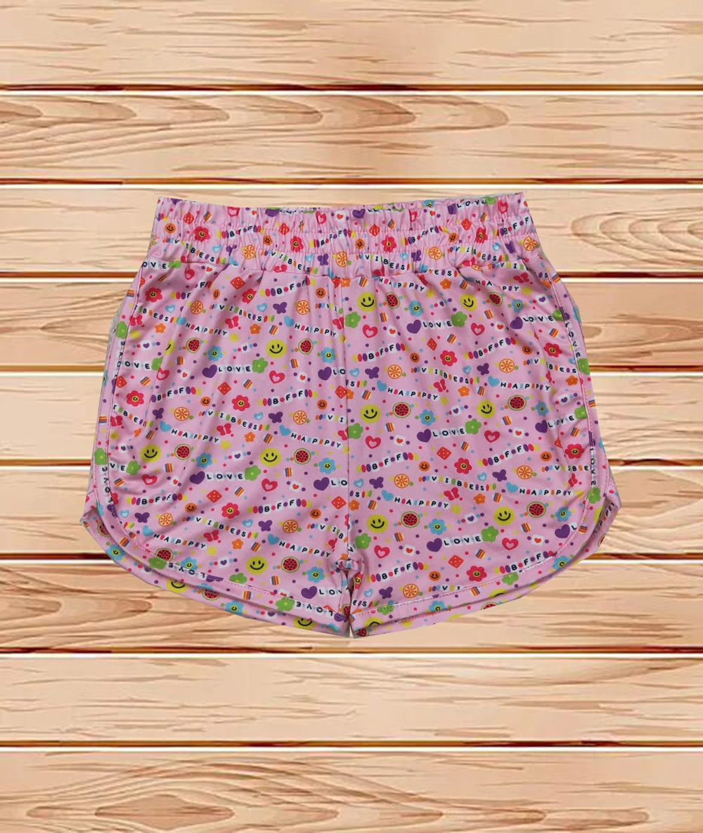 

4.8 Wholesale hot sale western boutique kid children clothing Baby Girls Pink Floral Hearts Shorts Bottoms