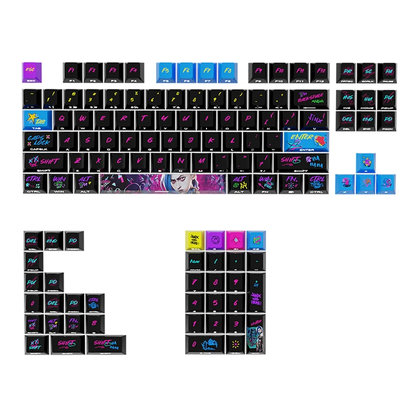 Copritasti per tastiera Jinx 125 tasti Cherry Pbt Sublimation Gaming Copritasti personalizzati personalizzati