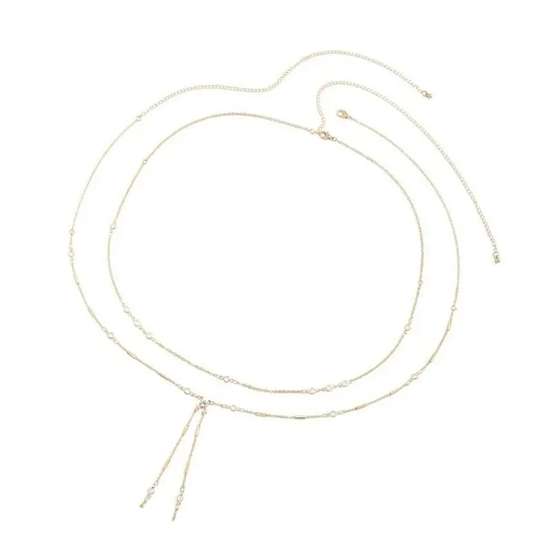 652f corrente cintura com franjas, camada dupla, joia corporal ajustável, acessório cintura fashion para festa à noite,