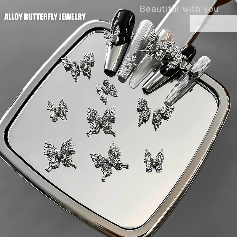 

2PCS Silver Alloy Butterfly Nail Art Bow Charms Accessories Parts For Manicure Door Retro Nails Decoration Design SuppliesButter